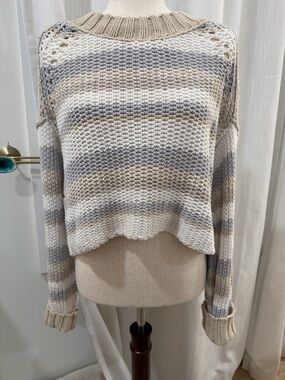 Free People Women’s Striped Cozy Cropped Sweater - Cream & Gray